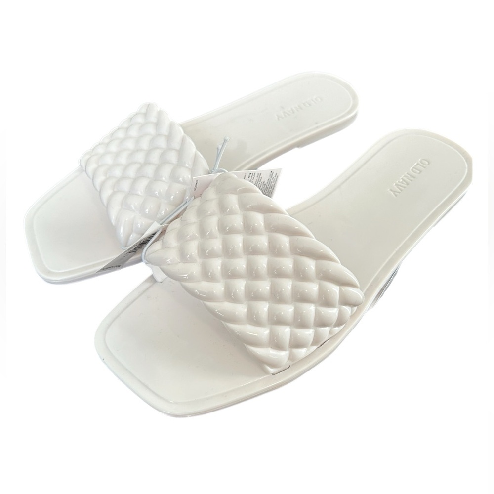 NWT Woman White Quilted Top Jelly Slides size 7 Summer sandals